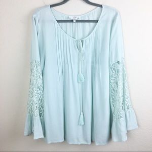 Entro Mint Boho Peasant Top Size Large